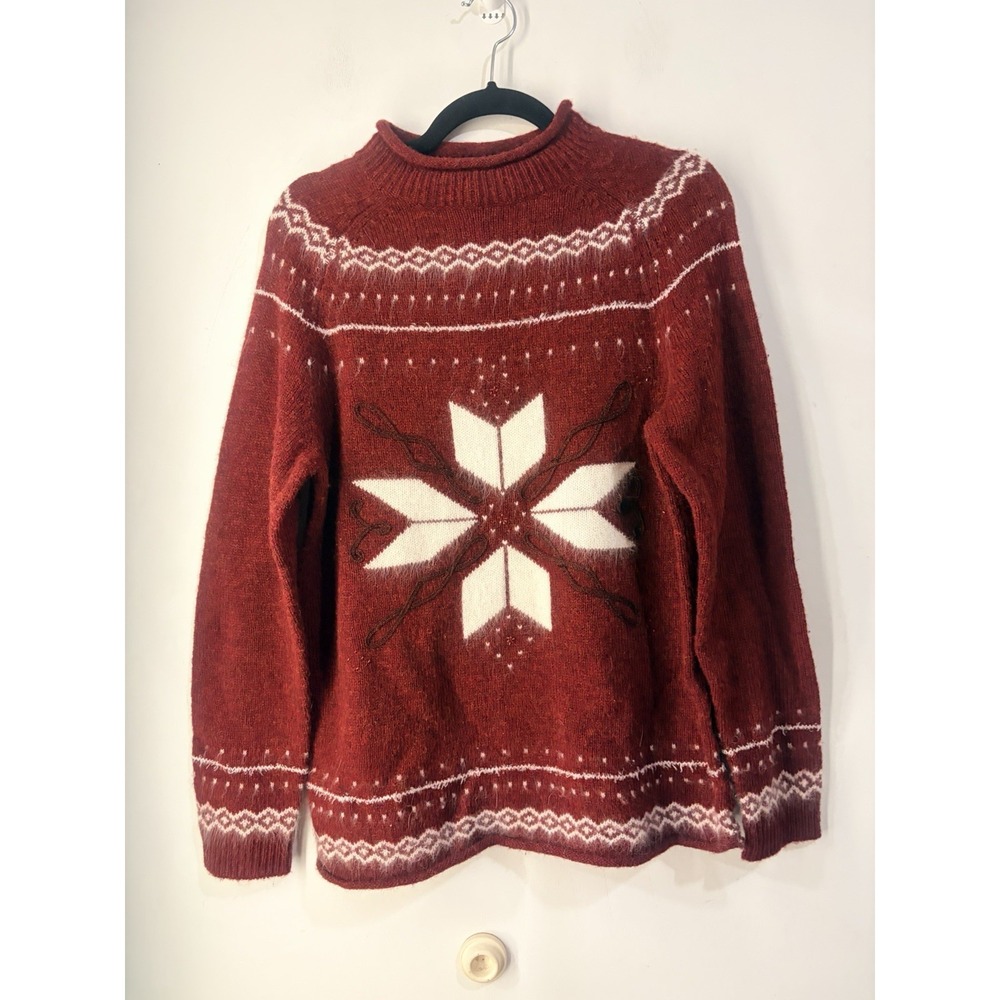 Vintage Bob Timberlake Wool Angora Snowflake Sweater L Red Nordic Fair Isle‎
